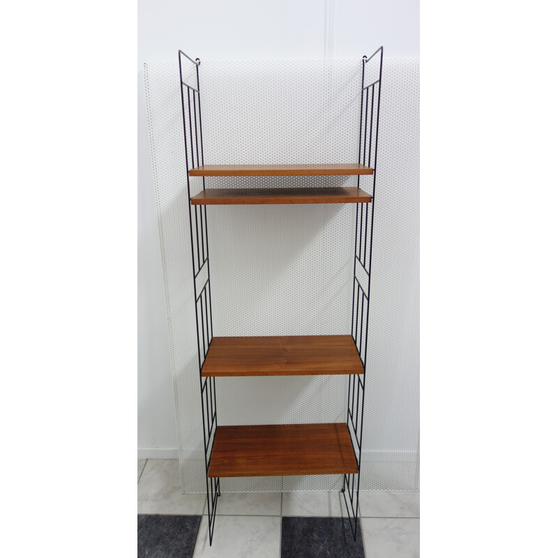 Large wall storage unit with 4 wooden shelves - 1960s