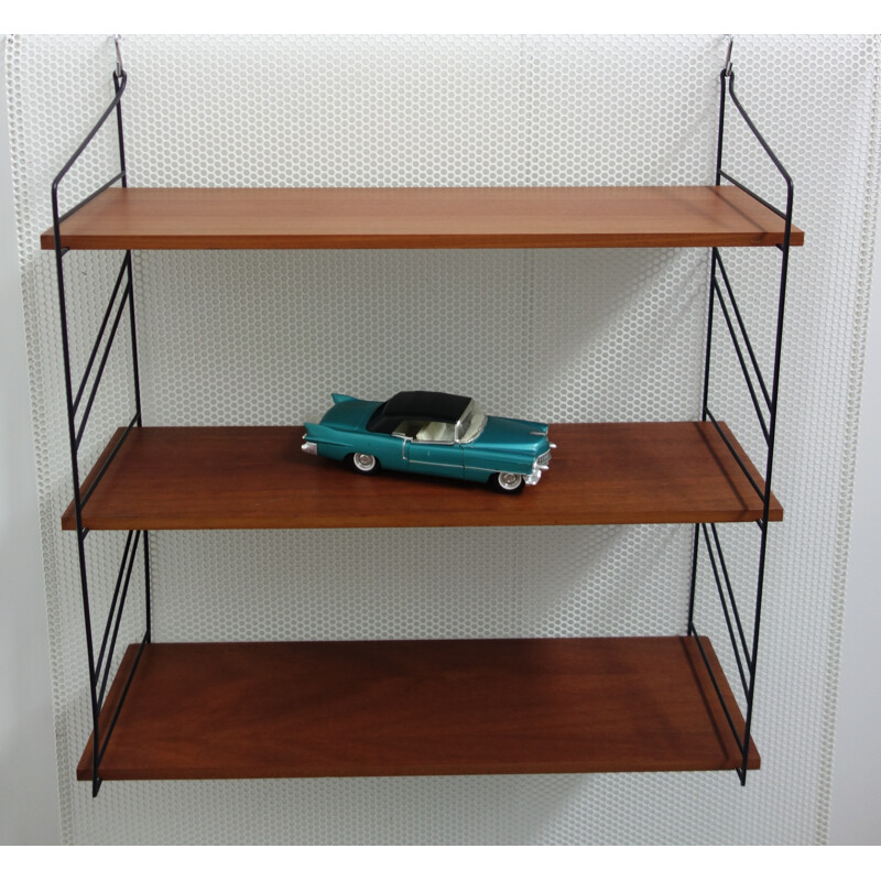 Wall shelf unit with 3 wooden layers - 1960s