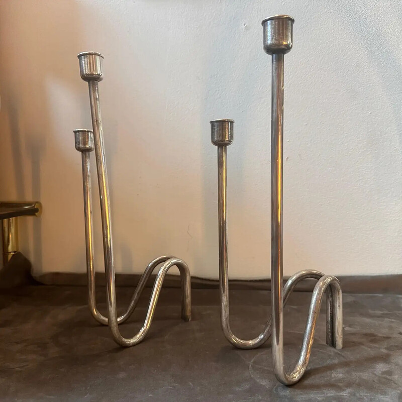 Coppia di candelieri vintage in argento di Lino Sabattini per Sabattini Argenteria, 1980
