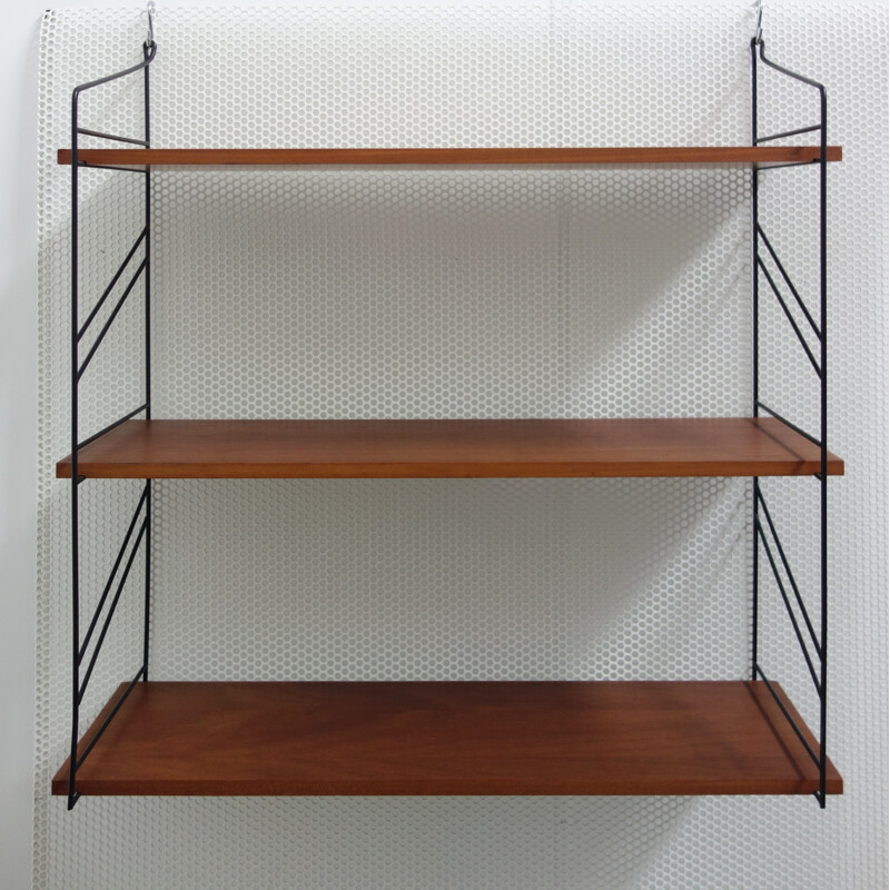 Wall shelf unit with 3 wooden layers - 1960s