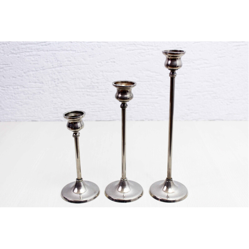 Set of 3 vintage silver-plated candlesticks, 1950