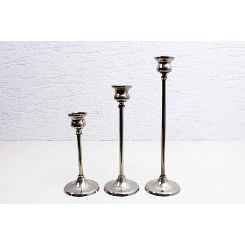 Set of 3 vintage silver-plated candlesticks, 1950