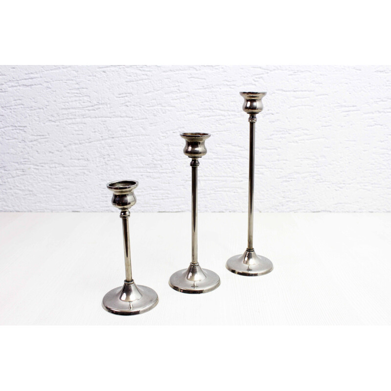 Set of 3 vintage silver-plated candlesticks, 1950