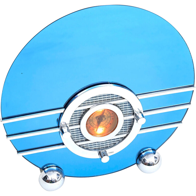 Rádio Sparton Bluebird 506 vintage com superfície espelhada azul-cobalto, 2000