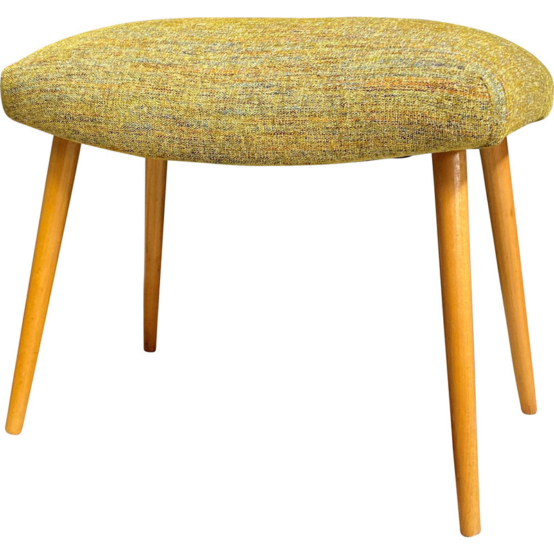 Vintage footstool with ottoman in yellow fabric, 1960