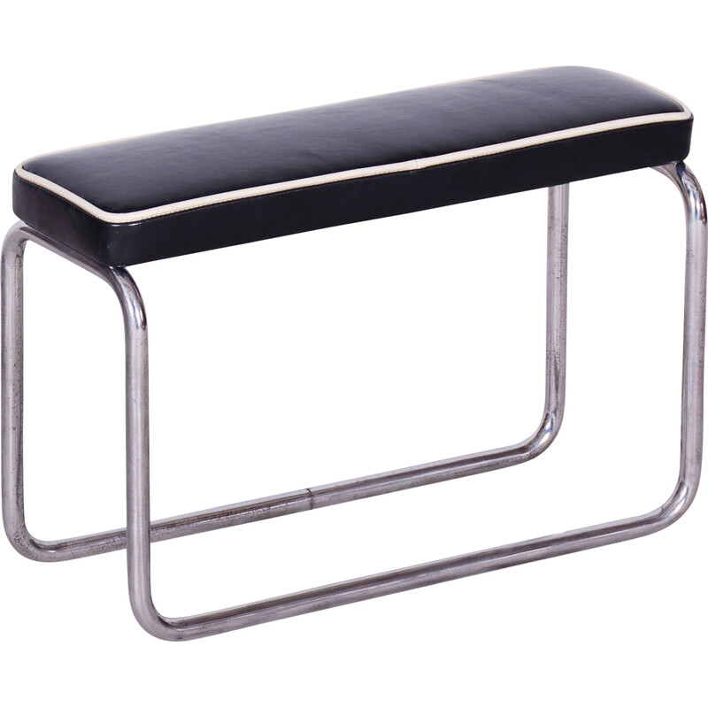 Vintage Bauhaus stool in chrome steel and Italian leather, Czechoslovakia 1930