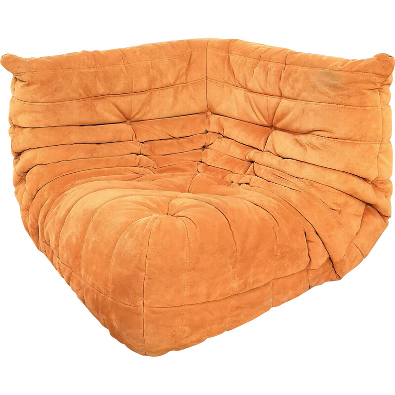 Vintage "peach skin" corner armchair by Michel Ducaroy for Ligne Roset, 1980