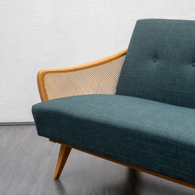 Vintage Casala 3-seater sofa in solid beech and wicker, 1950
