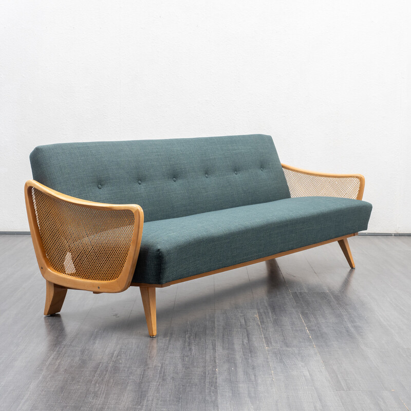 Vintage Casala 3-seater sofa in solid beech and wicker, 1950