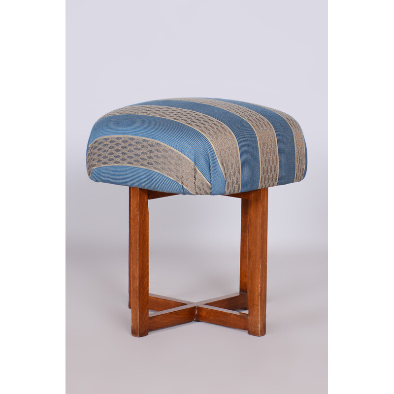 Tabouret vintage Art Déco en hêtre et tissu, Tchécoslovaquie 1930