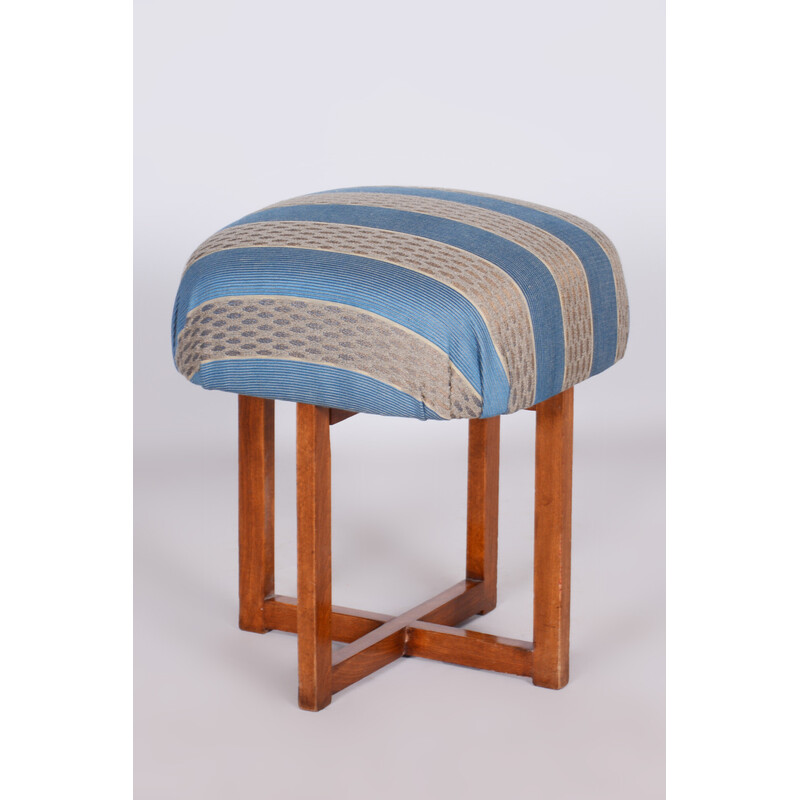 Tabouret vintage Art Déco en hêtre et tissu, Tchécoslovaquie 1930