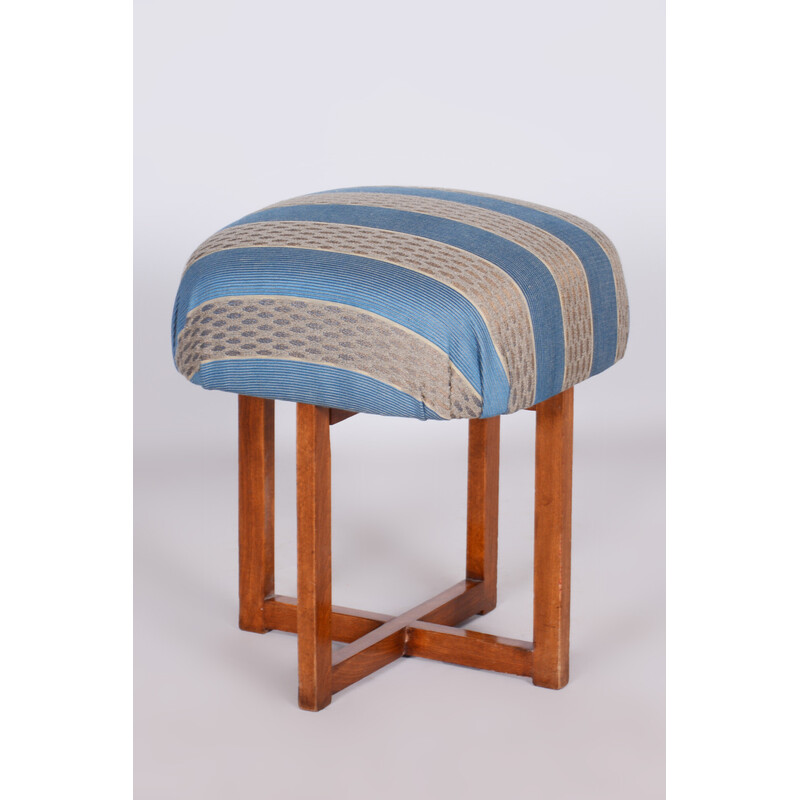 Vintage Art Deco stool in beech and fabric, Czechoslovakia 1930