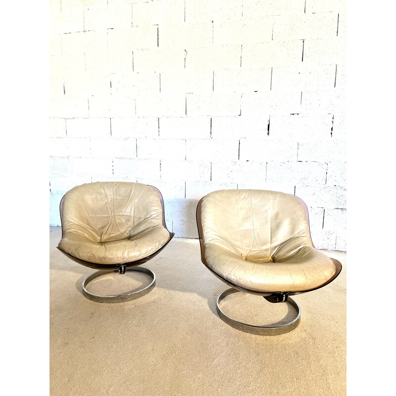 Pair of vintage leather armchairs by Boris Tabacoff