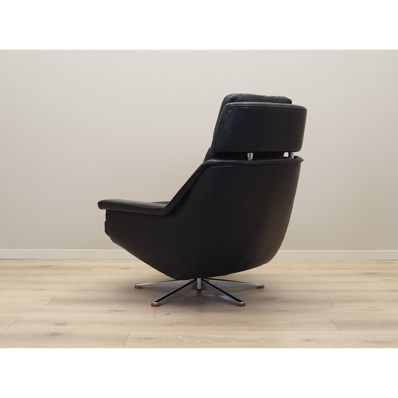 Vintage swivel armchair in metal and leather by Werner Langenfeld for Esa, Denmark 1970