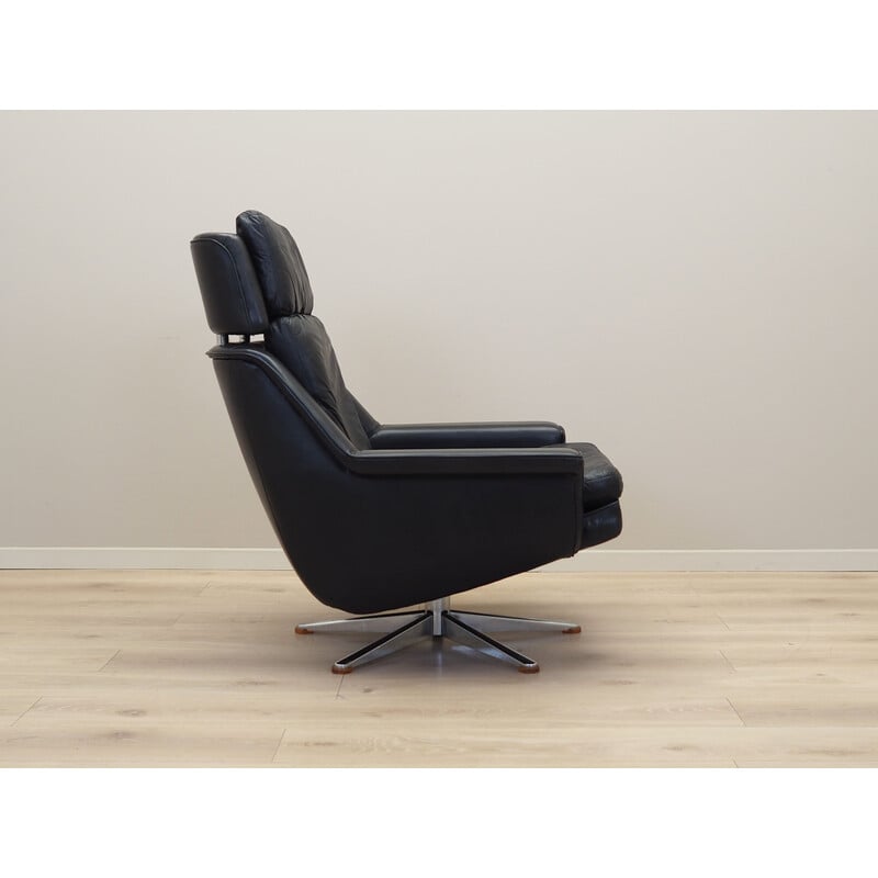 Vintage swivel armchair in metal and leather by Werner Langenfeld for Esa, Denmark 1970