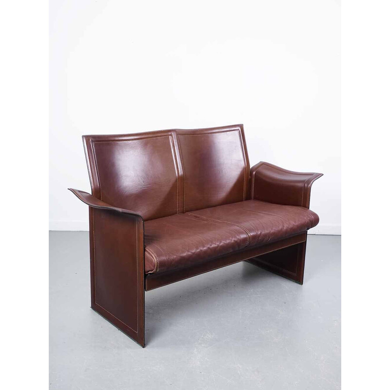 Vintage 2-seater leather sofa by Tito Agnoli, Italy 1980