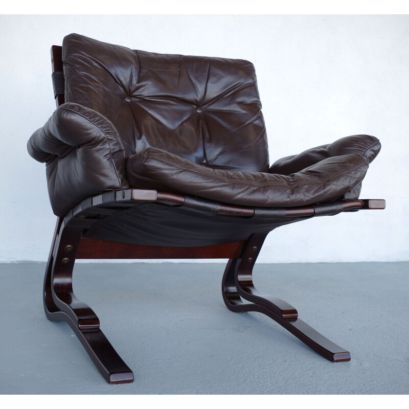 Brown leather armchair, Ingmar RELLING - 1960s