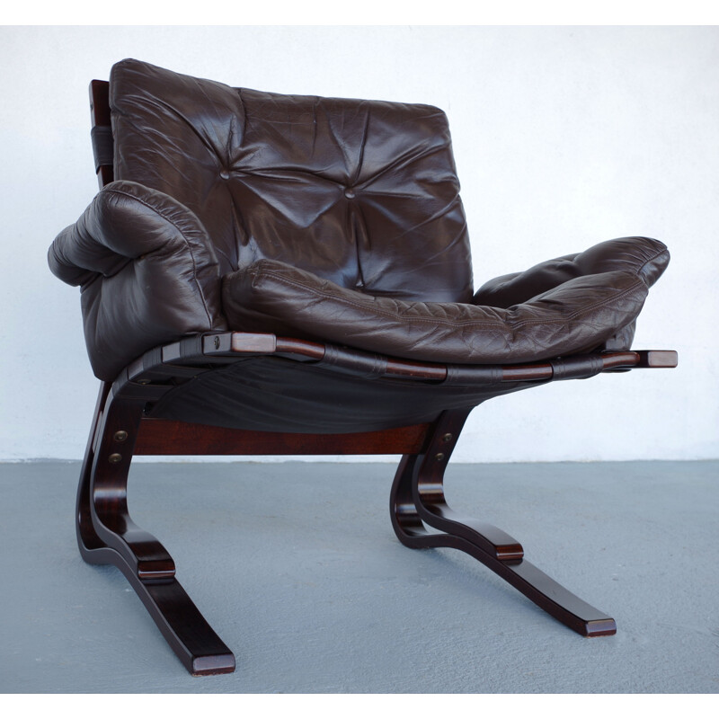 Fauteuil cuir brun, Ingmar RELLING - années 60