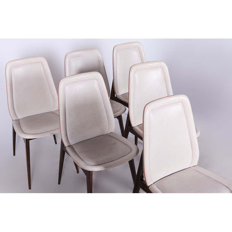 Set of 6 vintage Art Deco chairs in exotic wood by Jules Leleu, France 1940