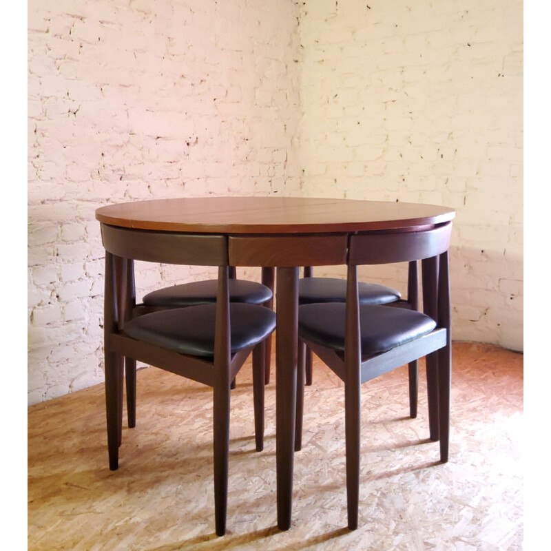 Vintage dining set in wood and black leatherette by Hans Olsen for Frem Røjle, Denmark 1960