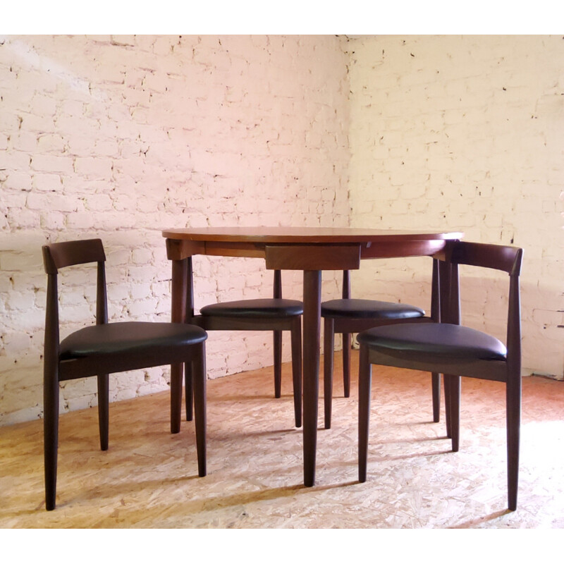 Vintage dining set in wood and black leatherette by Hans Olsen for Frem Røjle, Denmark 1960