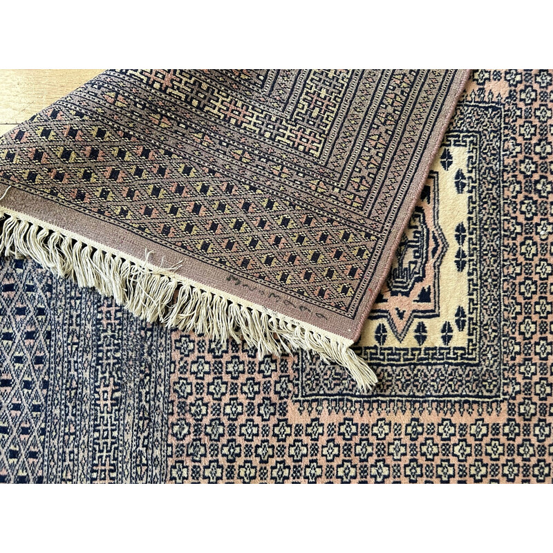 Vintage wollen en zijden oosters tapijt, Pakistan 1970