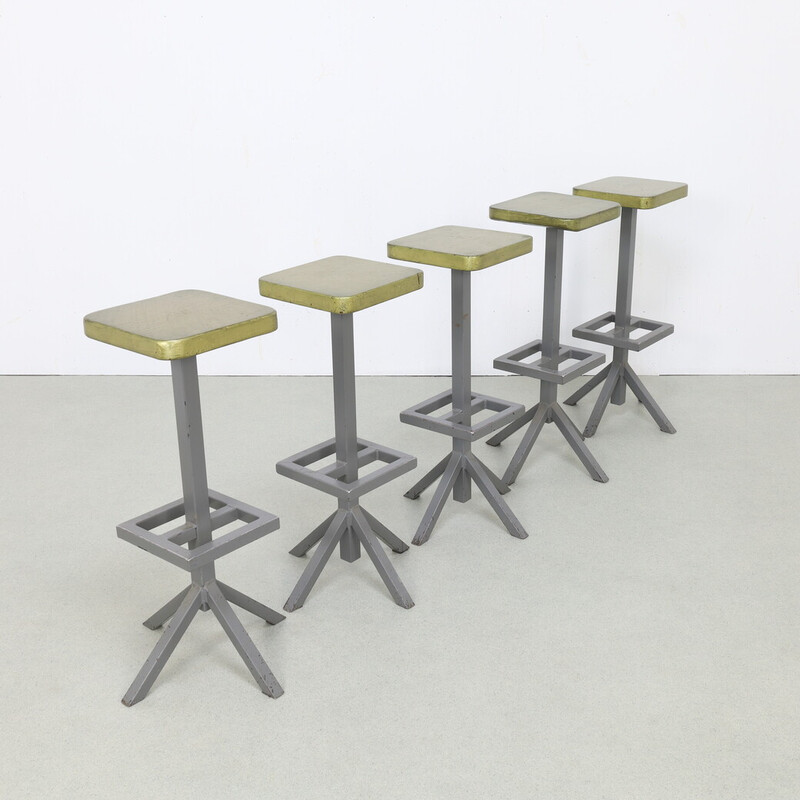 Set of 5 vintage industrial bar stools, 1970