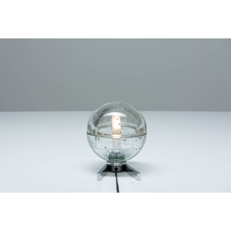 Vintage globe table lamp in Murano glass and chrome by Albano Poli for Poliarte, 1968