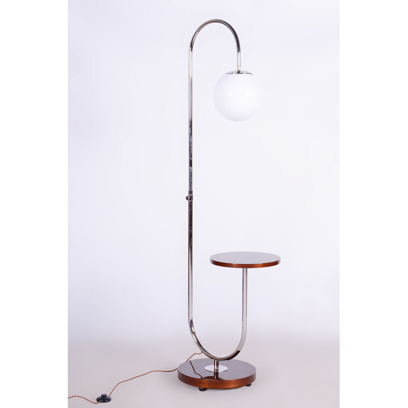 Vintage Art Deco floor lamp in chrome steel and walnut by Jindrich Halabala for Up Zavody, Czechoslovakia 1930