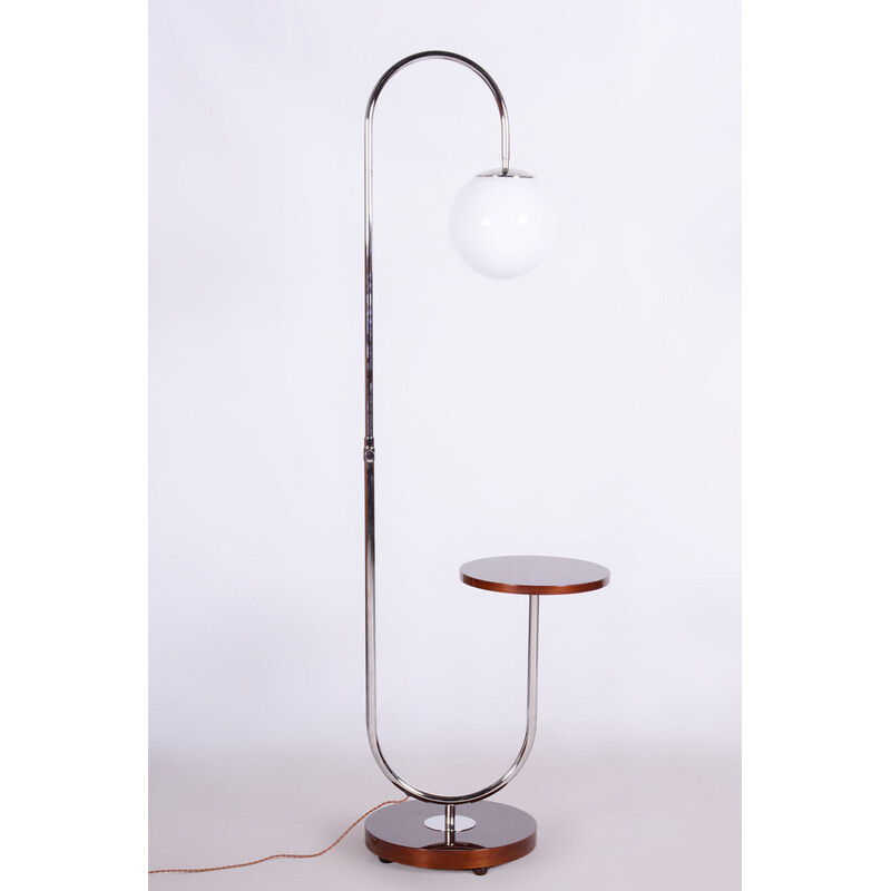 Vintage Art Deco floor lamp in chrome steel and walnut by Jindrich Halabala for Up Zavody, Czechoslovakia 1930