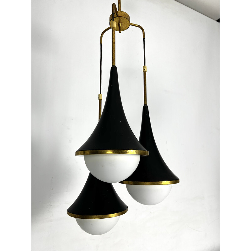 Vintage pendant lamp in brass and opaline glass for Stilnovo, Italy 1950