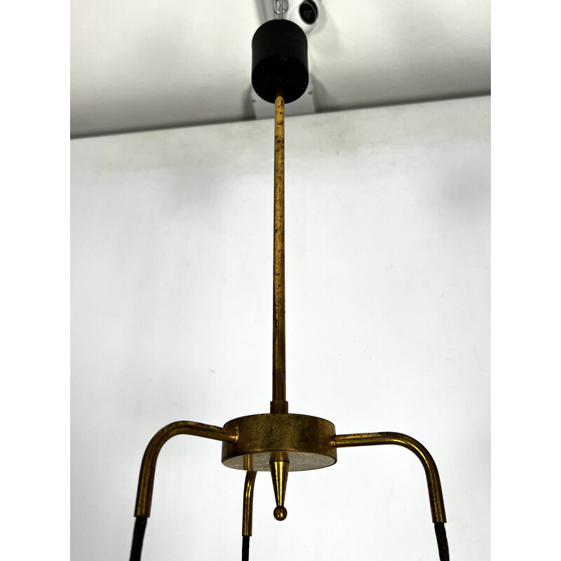 Vintage pendant lamp in brass and opaline glass for Stilnovo, Italy 1950