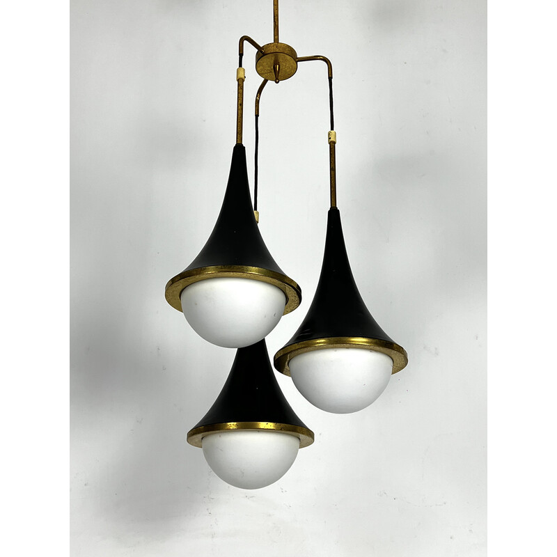 Vintage pendant lamp in brass and opaline glass for Stilnovo, Italy 1950