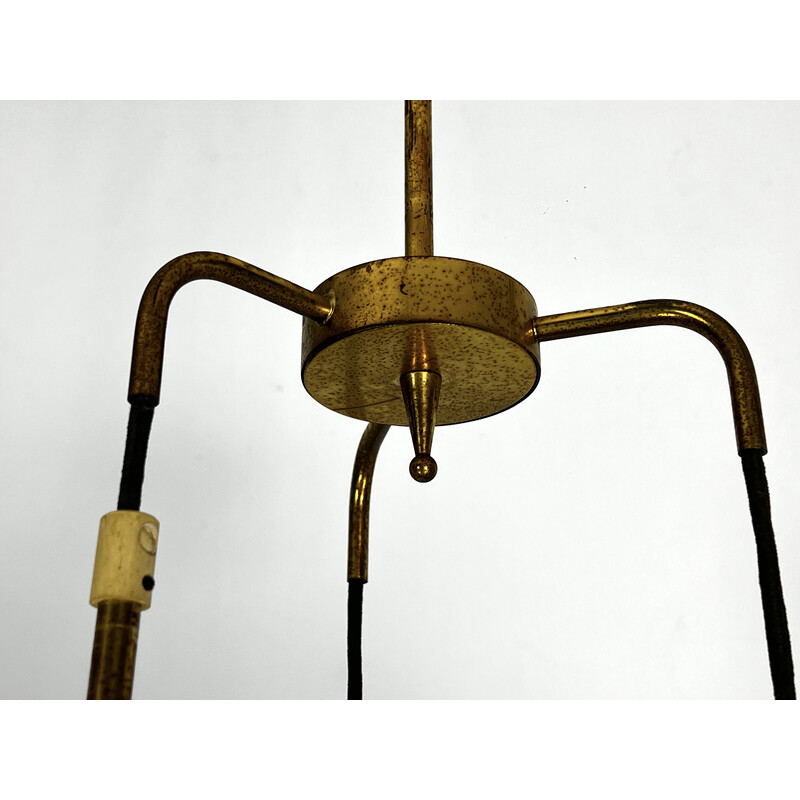 Vintage pendant lamp in brass and opaline glass for Stilnovo, Italy 1950