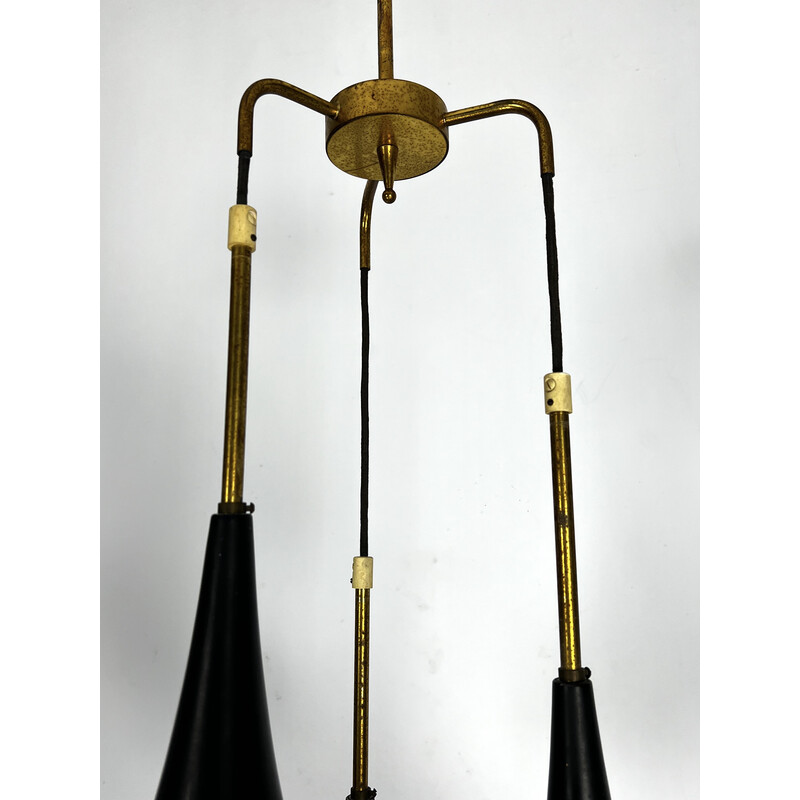 Suspension vintage en laiton et verre opalin pour Stilnovo, Italie 1950