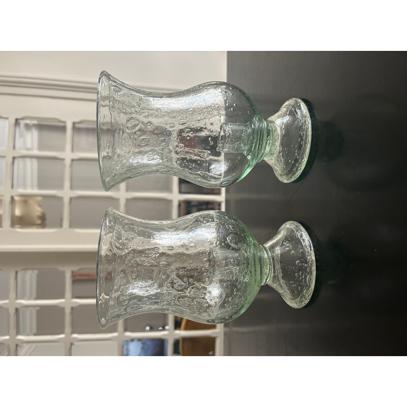 Pair of vintage bubble glass candlesticks for Biot, 1970