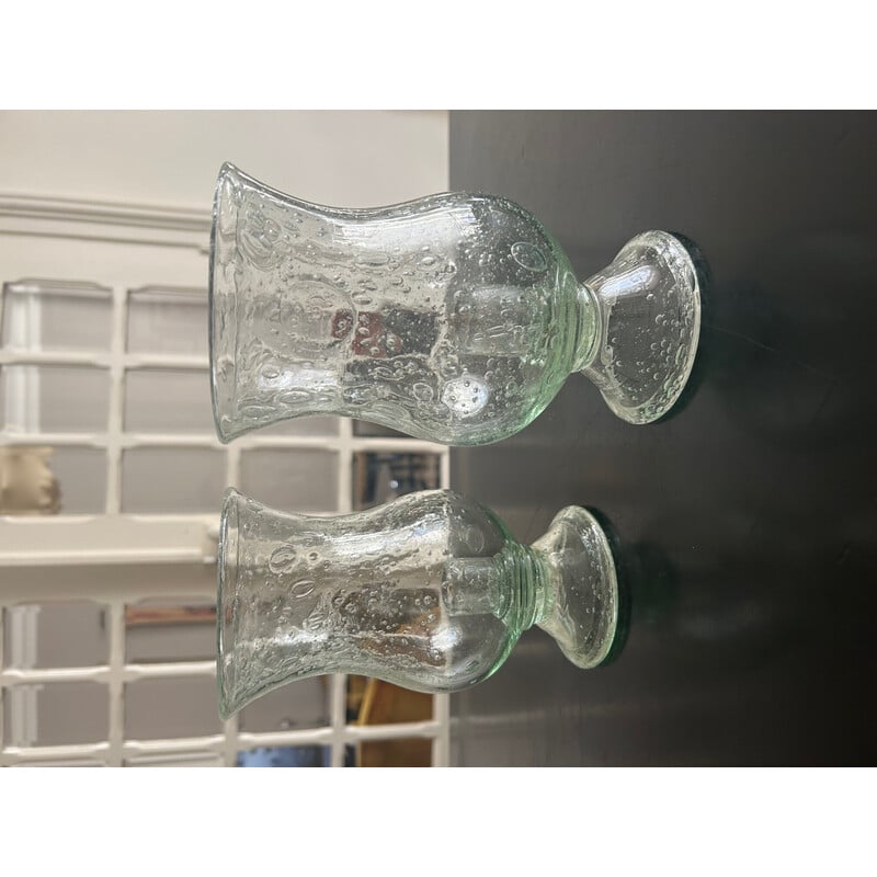 Pair of vintage bubble glass candlesticks for Biot, 1970