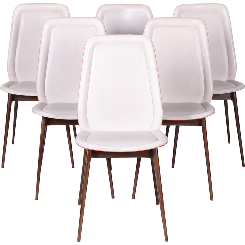 Set of 6 vintage Art Deco chairs in exotic wood by Jules Leleu, France 1940