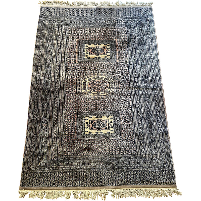 Vintage wollen en zijden oosters tapijt, Pakistan 1970