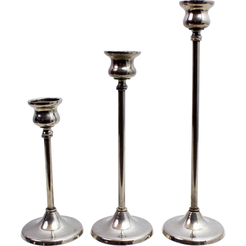 Set of 3 vintage silver-plated candlesticks, 1950