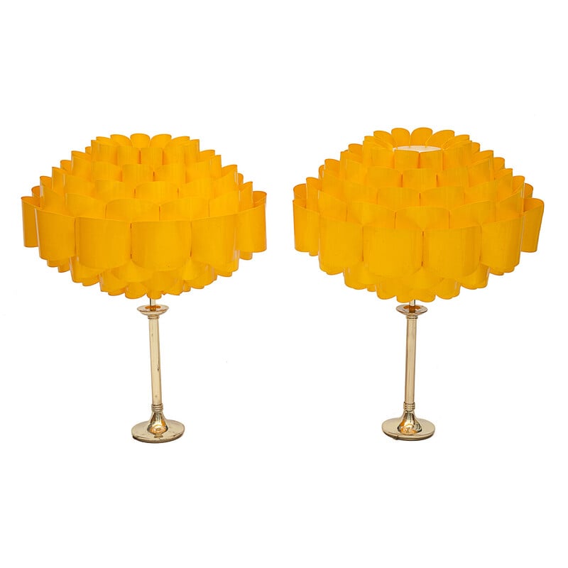 Pair of vintage yellow and orange table lamps, 1980