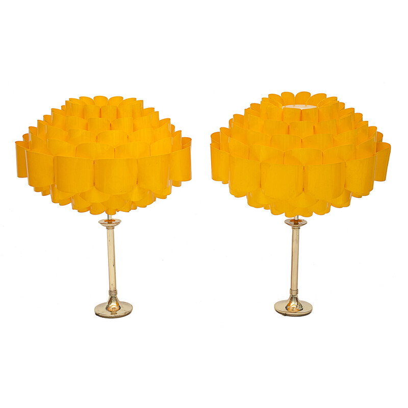 Pareja de lámparas de mesa vintage amarillas y naranjas, 1980