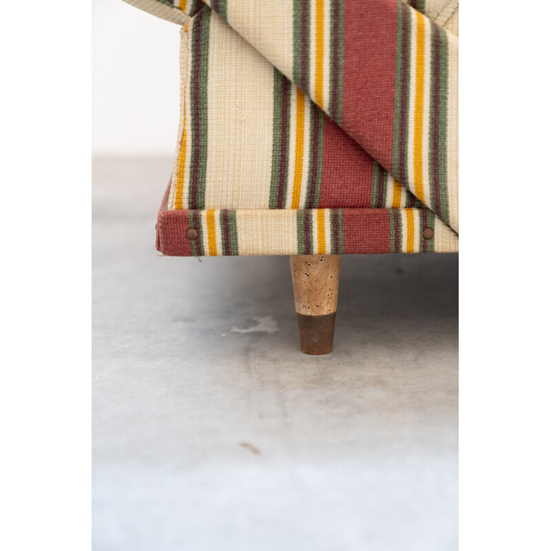Vintage seat set in wood and striped fabric, Italy 1970