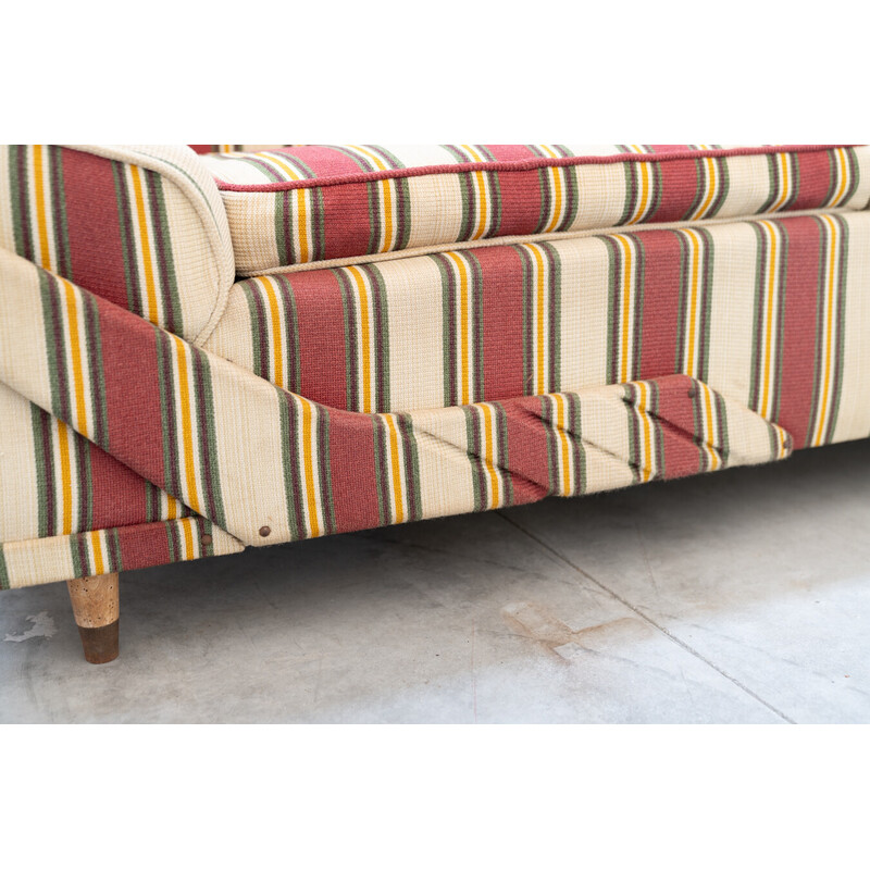 Vintage seat set in wood and striped fabric, Italy 1970