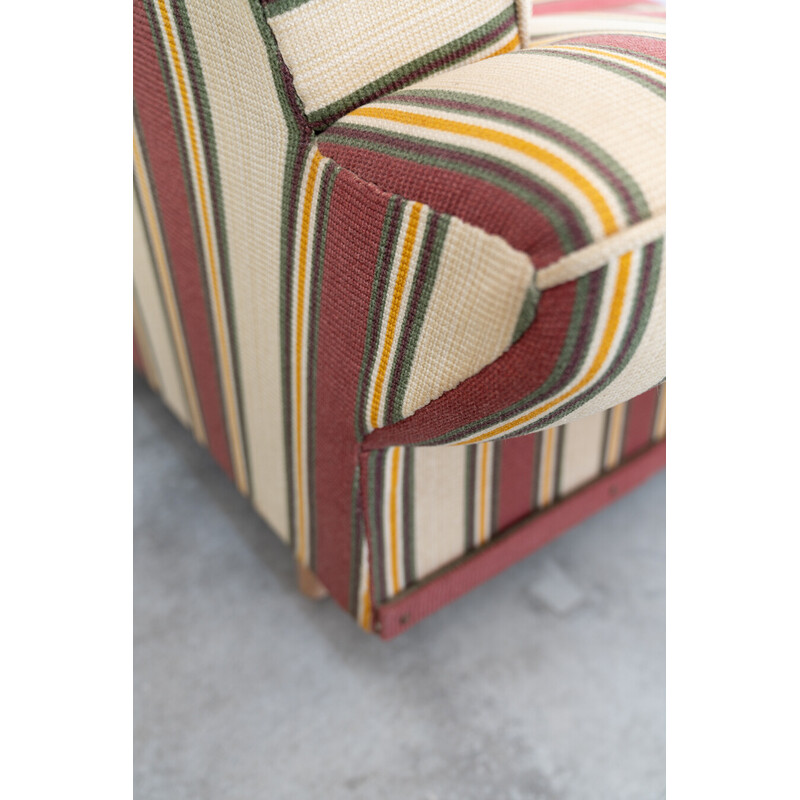 Ensemble de sièges vintage en bois et tissu rayé, Italie 1970