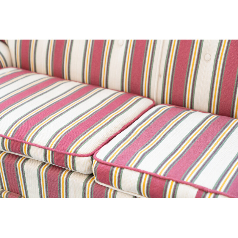 Vintage seat set in wood and striped fabric, Italy 1970