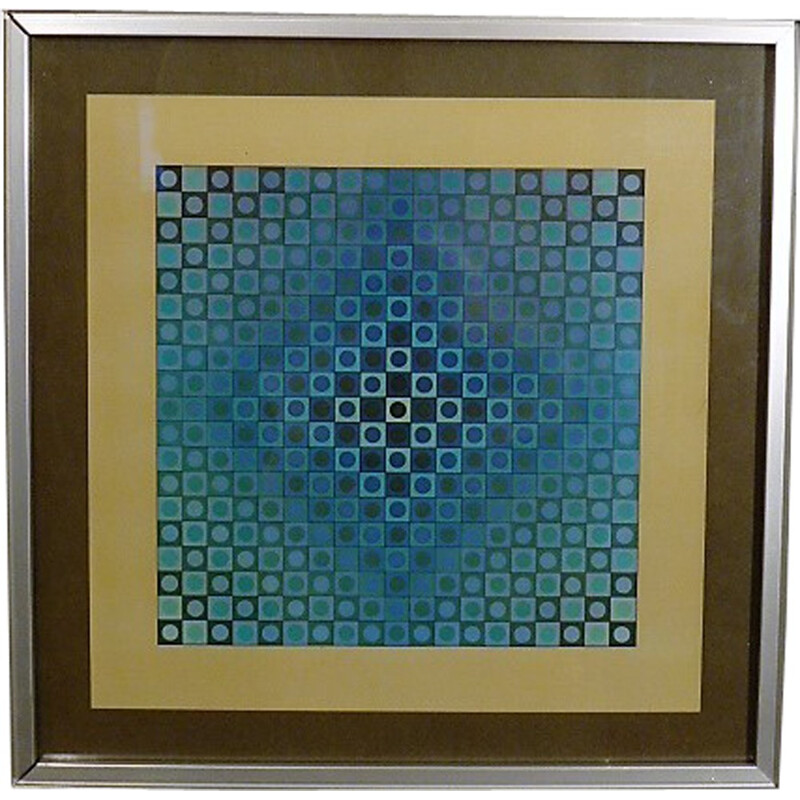 Multicolored silkscreen in paper representing a work of Victor Vasarely - 1960s