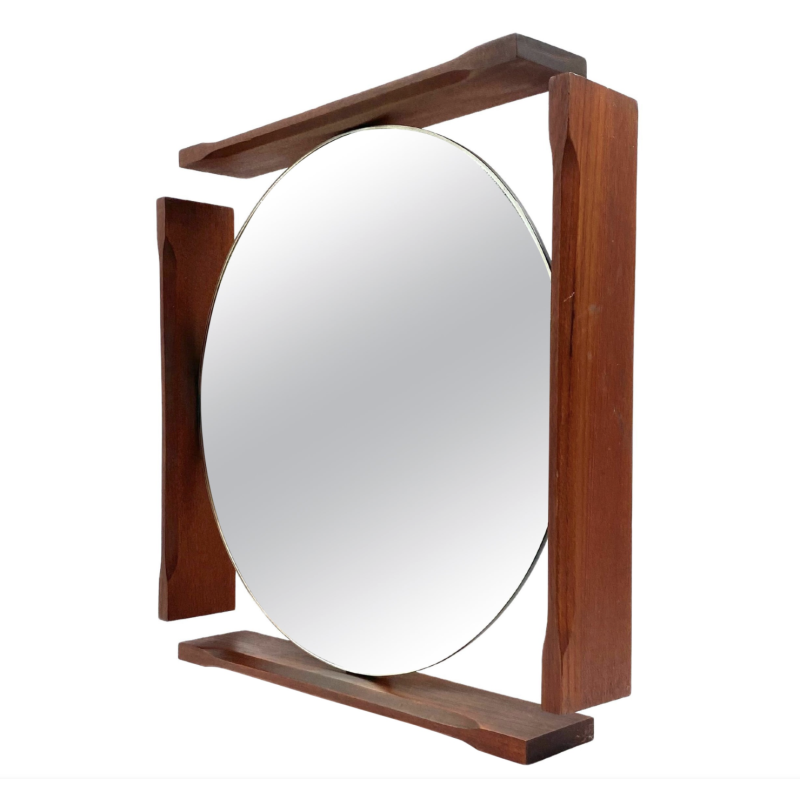 Vintage teak and glass wall mirror, Italy 1960