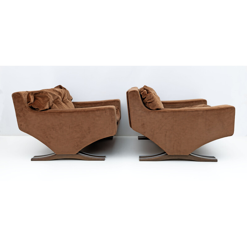 Pair of vintage brown velvet armchairs by Franz Sartori for Flexform, Italy 1965