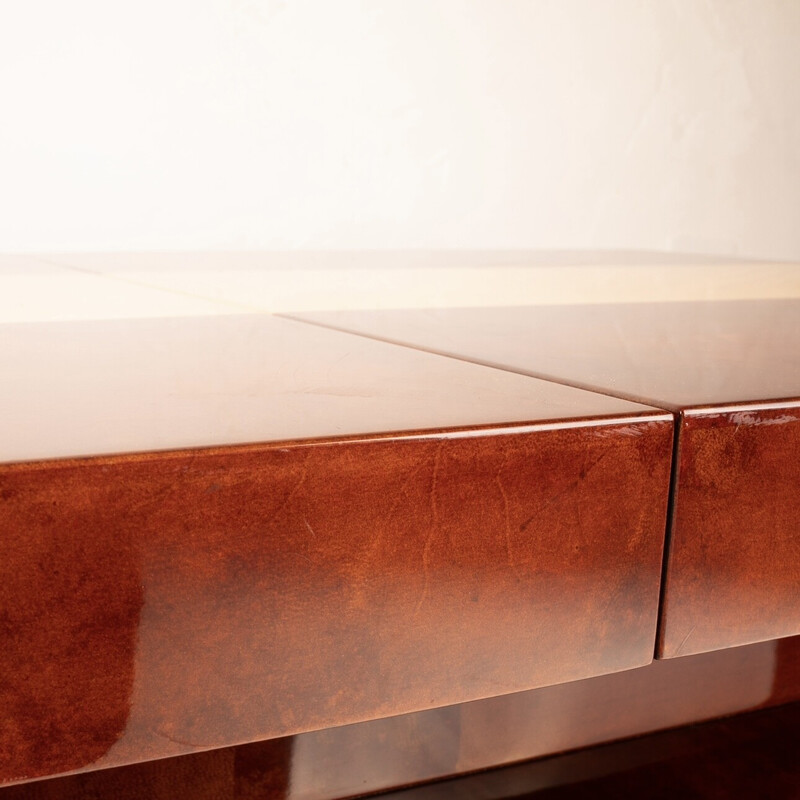 Vintage parchment and glass bar table by Aldo Tura for Tura Milano, 1960